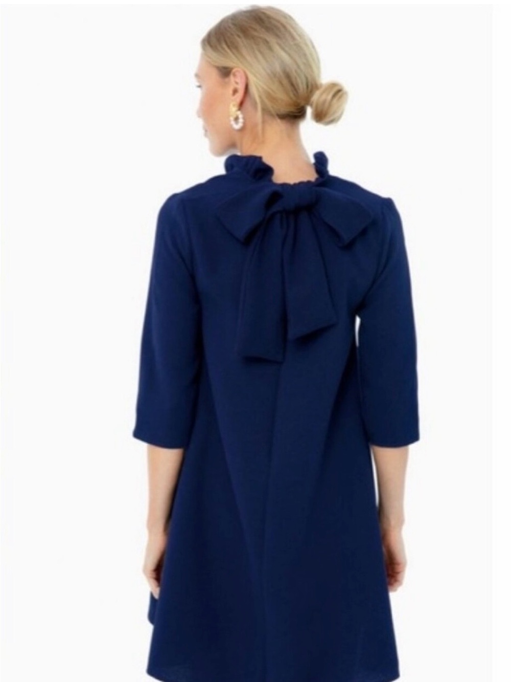 Pomander Place Daphne Navy Crepe Ruffle Bow Neck Dress Tuckernuck